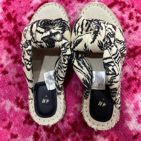 H&M sandals knot linen espadrille neutral tropical flats - Picture 2 of 3